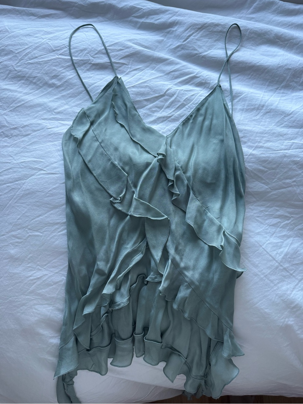NWT Light Sage Ruffled Satin Cami Top Zara - Picture 2 of 2